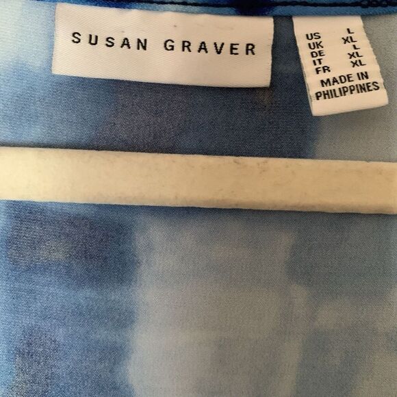 Susan Graver Womens Size Large Blue Watercolor Stretch Cold Shoulder Midi Dress - Picture 6 of 8